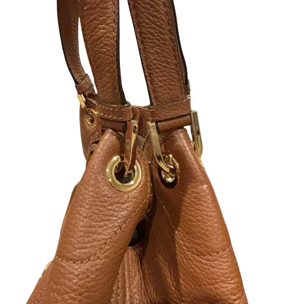 Michael Kors Camden Luggage Brown Drawstring Hobo Bag Fringe Tassel Gold NWOT - Picture 9 of 15